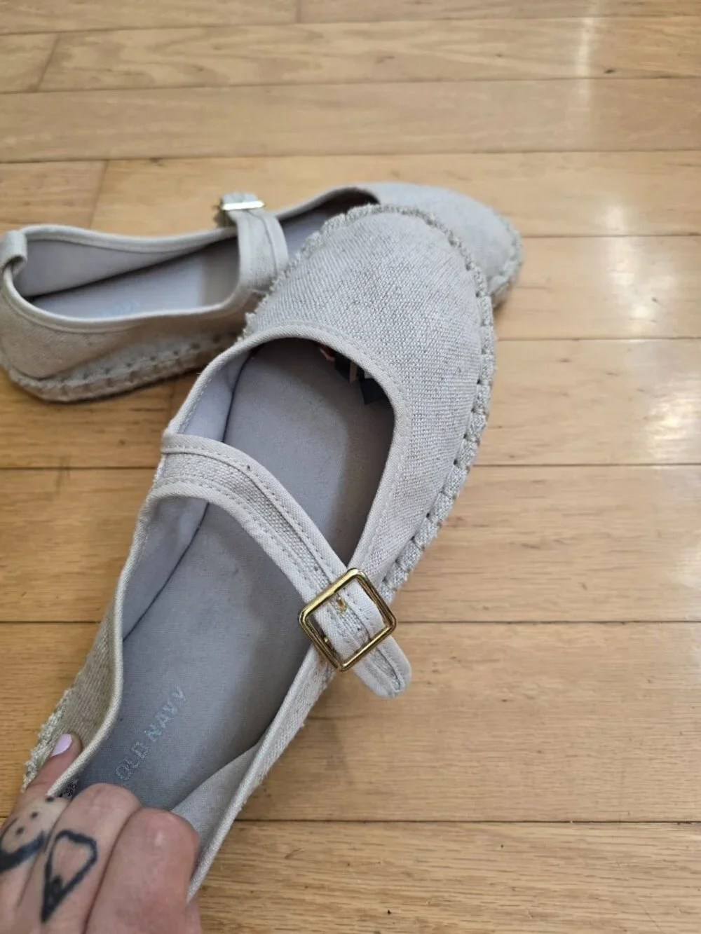Minimalist Natural Oatmeal Canvas Espadrille Mary Jane BalletCore Flats WMS 9